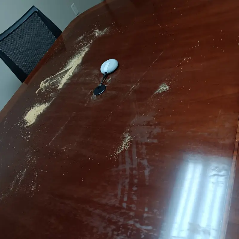 Conference desk before cleaning